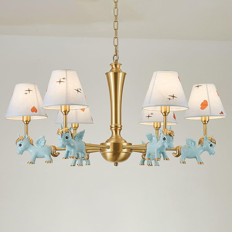 Motif de coeur lustre éclairage enfants tissu suspension de chambre à coucher avec licorne décorative