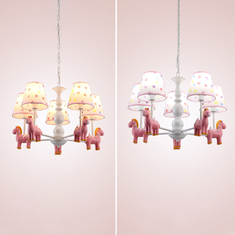 Zebra Bedroom Chandelier Pendant Light Resin Childrens Hanging Light with Patterned Fabric Shade