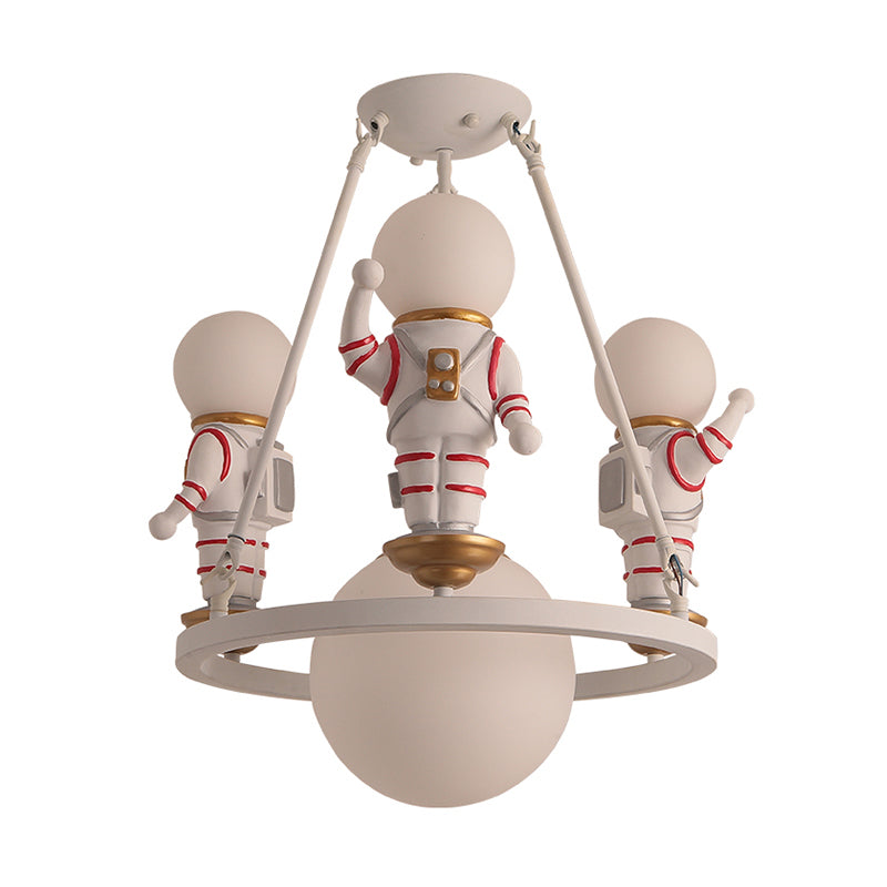 Cartoon Astronaut Chandelier Light Resin Child Room Pendant Light Fixture with Acrylic Shade in White