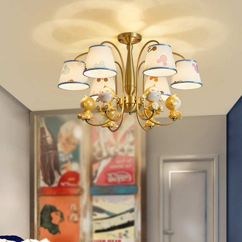 Animal Nursery Ceiling Lighting Resin Childrens Chandelier Light Fixture with Tapered Fabric Shade in Gold