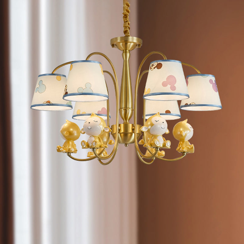 Animal Nursery Ceiling Lighting Resin Childrens Chandelier Light Fixture with Tapered Fabric Shade in Gold