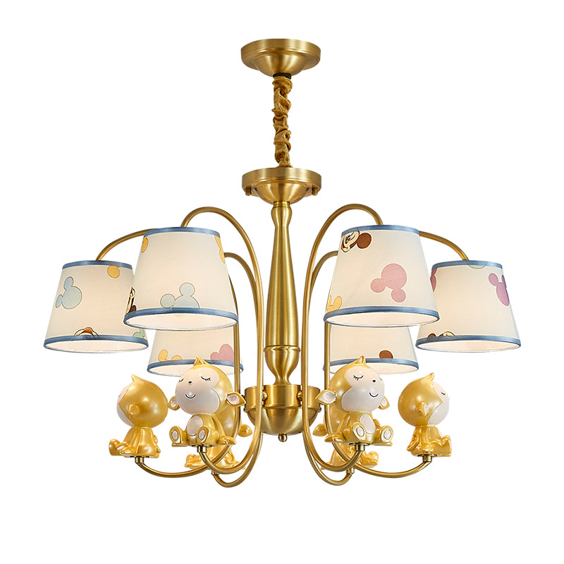 Animal Nursery Ceiling Lighting Resin Childrens Chandelier Light Fixture with Tapered Fabric Shade in Gold
