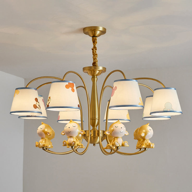 Animal Nursery Ceiling Lighting Resin Childrens Chandelier Light Fixture with Tapered Fabric Shade in Gold