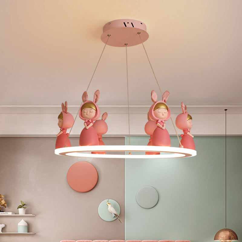 Acrylic Circular Suspension Light Kids Chandelier Lighting with Decorative Figurine for Nursery