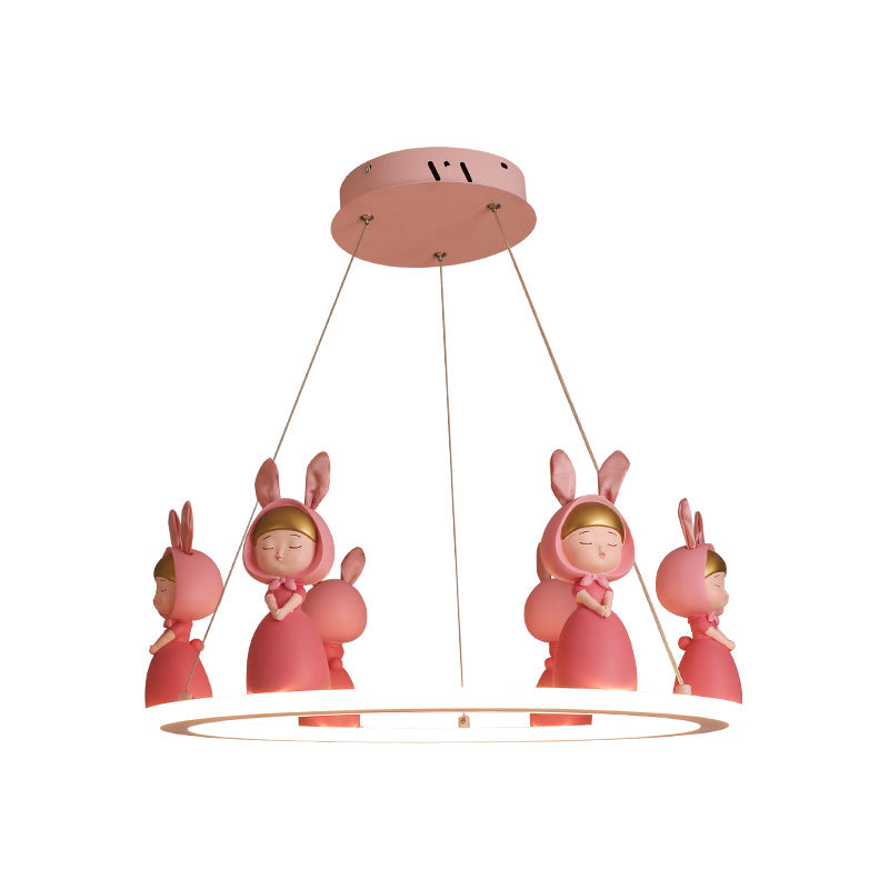 Acrylic Circular Suspension Light Kids Chandelier Lighting with Decorative Figurine for Nursery