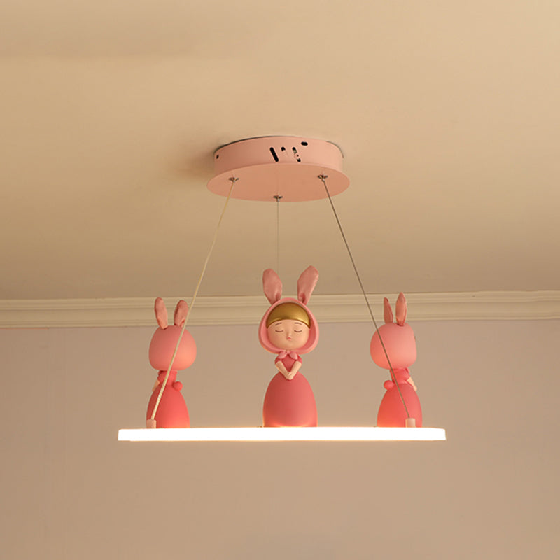 Acrylic Circular Suspension Light Kids Chandelier Lighting with Decorative Figurine for Nursery