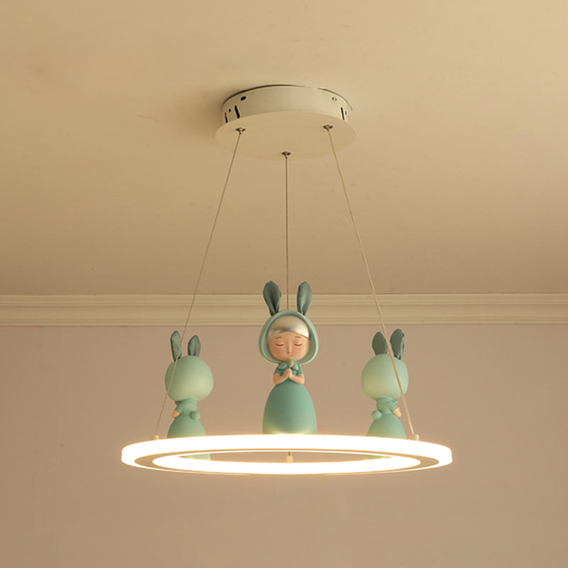 Acrylic Circular Suspension Light Kids Chandelier Lighting with Decorative Figurine for Nursery