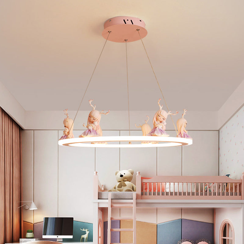 Suspension circulaire en acrylique Light Kids Chandelier Éclairage avec figurine décorative pour pépinière