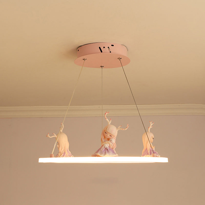 Acrylic Circular Suspension Light Kids Chandelier Lighting with Decorative Figurine for Nursery