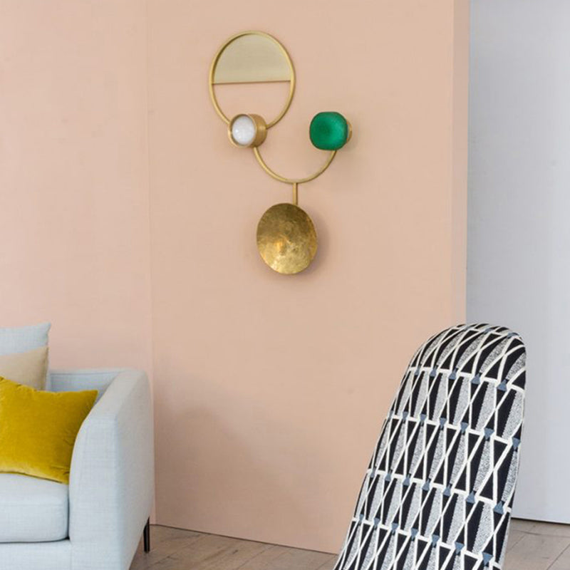 Minimalist Orbit Wall Sconce Lamp 10"/12.5"/17" Wide Metallic Wall Light Fixture in Brass, White Light