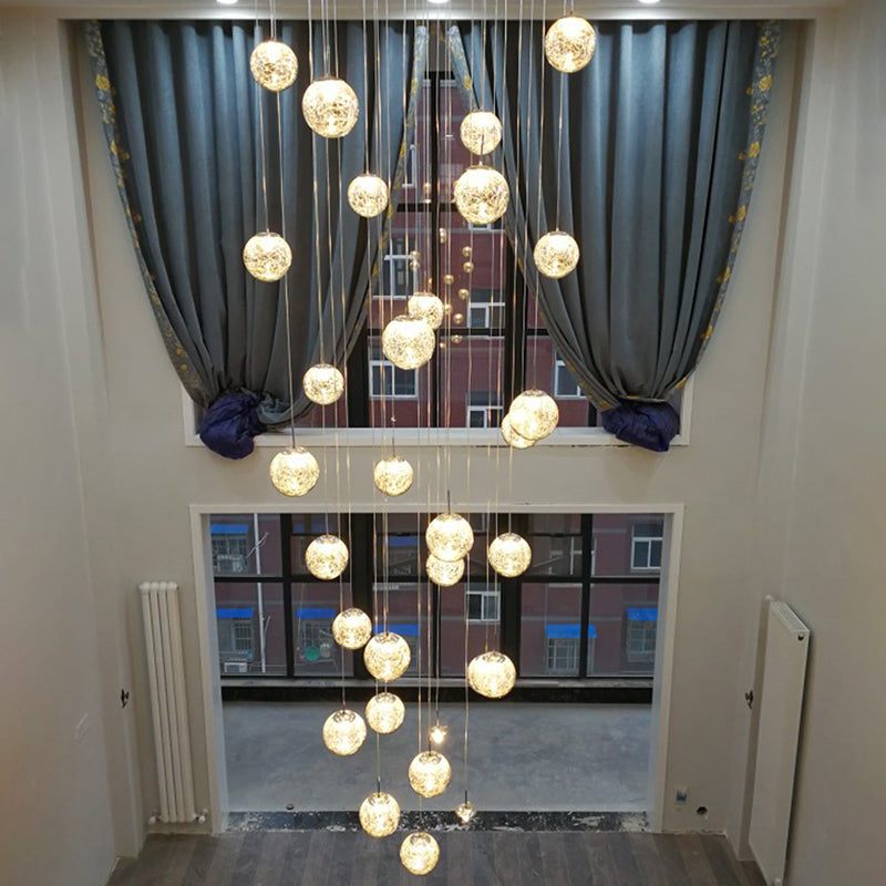 Sphere Shade Suspension Light Modern Style Tan Glass 30 Bulbes Multi Light Pendant Chrome