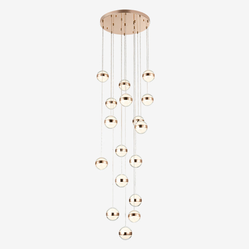 Ball Shade LED Multi Ceiling Light Crystal Staircase Suspension Lighting in Gold