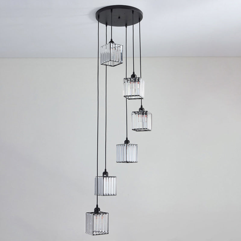 Tri-prism kristal spiraalvormige kubus hangende licht moderne stijl 6 bollen multi-light hanger in zwart