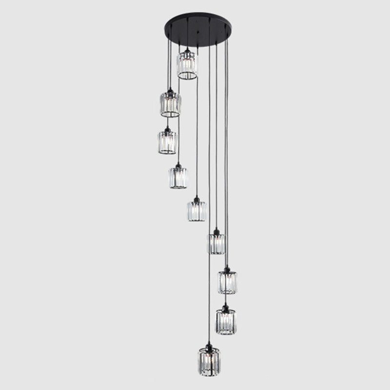 Geometric Prismatic Crystal Multi Ceiling Light Simplicity Black Suspension Lighting for Staircase