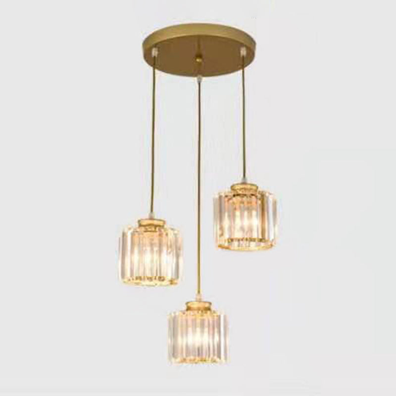 Cylindrical Multi Ceiling Lamp Minimalist Tri-Prism Crystal Staircase Suspension Light Fixture