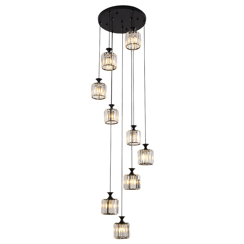 PRISMATIC Crystal Cilindro Appeding Light Minimalist 9 Bulbi Multi Light Ciondolo per scala