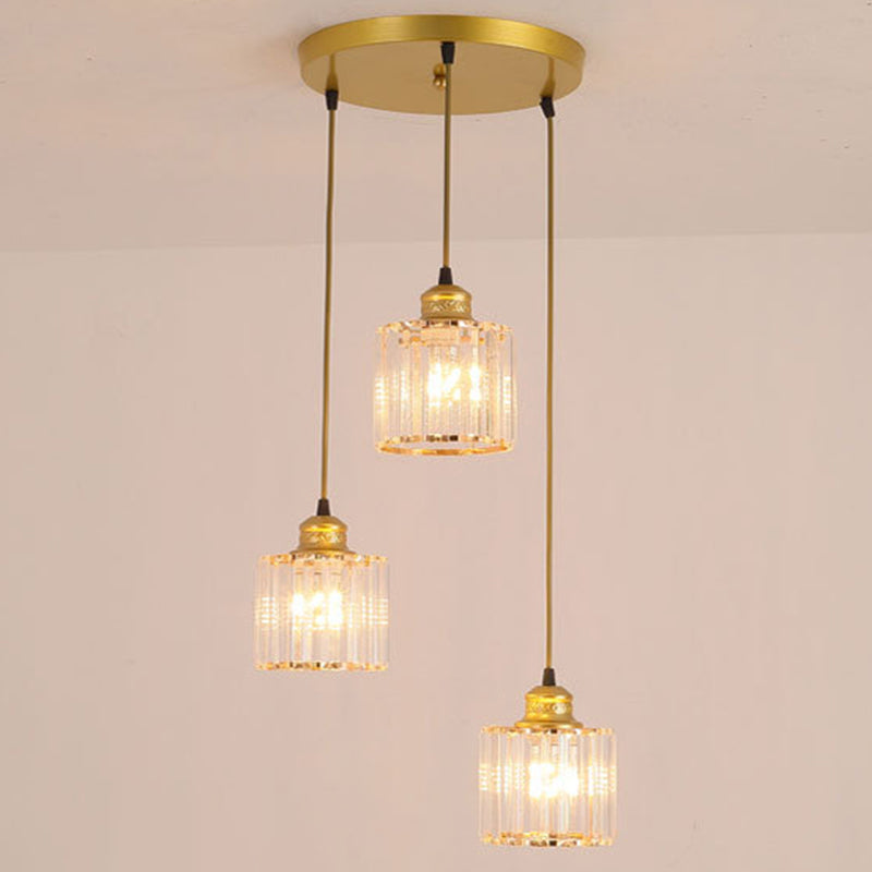 Eigentijdse cilinder suspensie licht kristal 3 bollen eetkamer multi -light hanger in goud