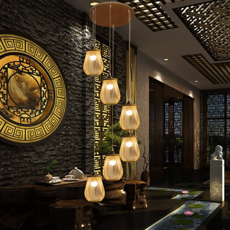 Accendere il legno multiplo a forma di pera di bambù a forma di pera illuminante per le scale