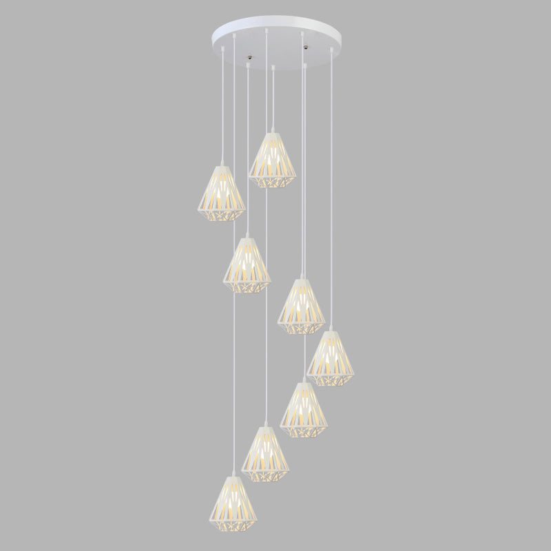 Geometric Cage Staircase Multi Ceiling Lighting Metallic Suspension Light Fixture