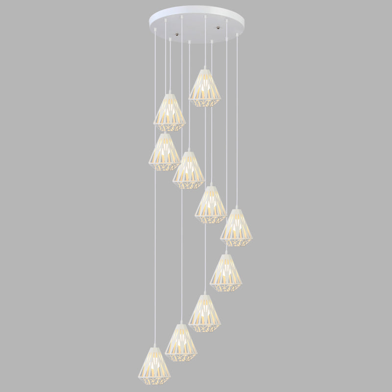 Geometric Cage Staircase Multi Ceiling Lighting Metallic Suspension Light Fixture