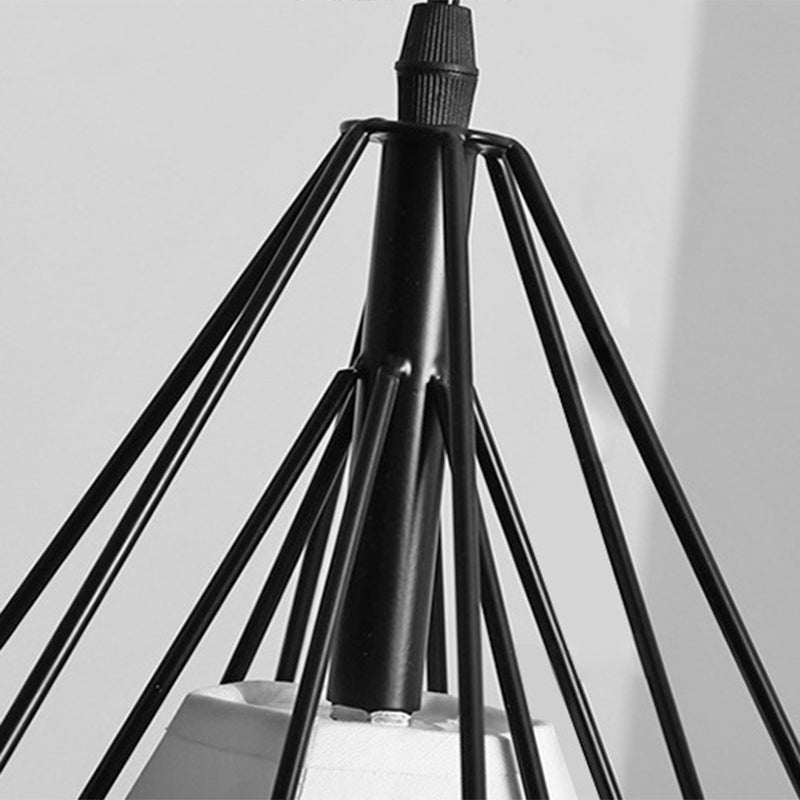 Simplicity Diamond Cage Hanging Light Metallic Staircase Multi Light Pendant with Inner Cone Shade in Black
