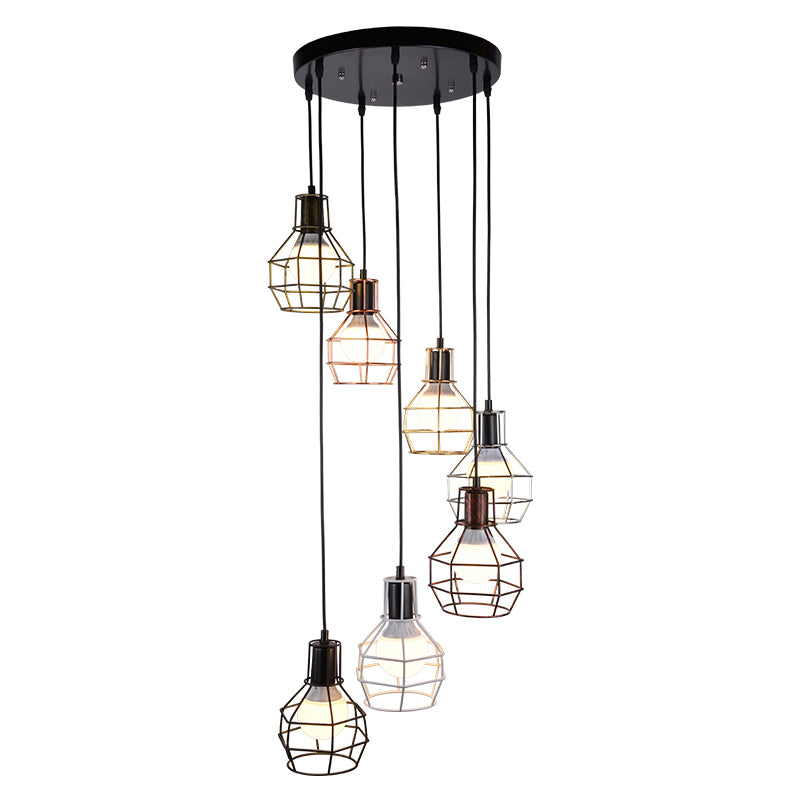Metalen granaat kooi suspensie licht minimalistische zwarte multi -light hanger voor trap