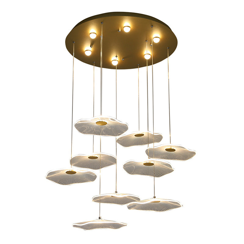 Lotus Leaf Staircase LED Suspension Light Acrylique Contemporain Multi Light Pendant en or