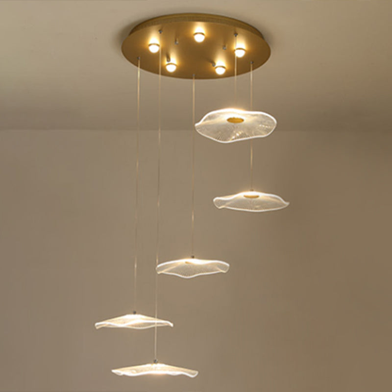 Lotus Leaf Staircase LED Suspension Light Acrylique Contemporain Multi Light Pendant en or