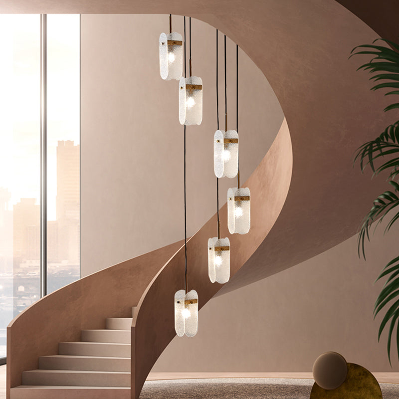Minimalist Oval Panel Multi Light Pendant Glass Staircase Hanging Lighting Fixture