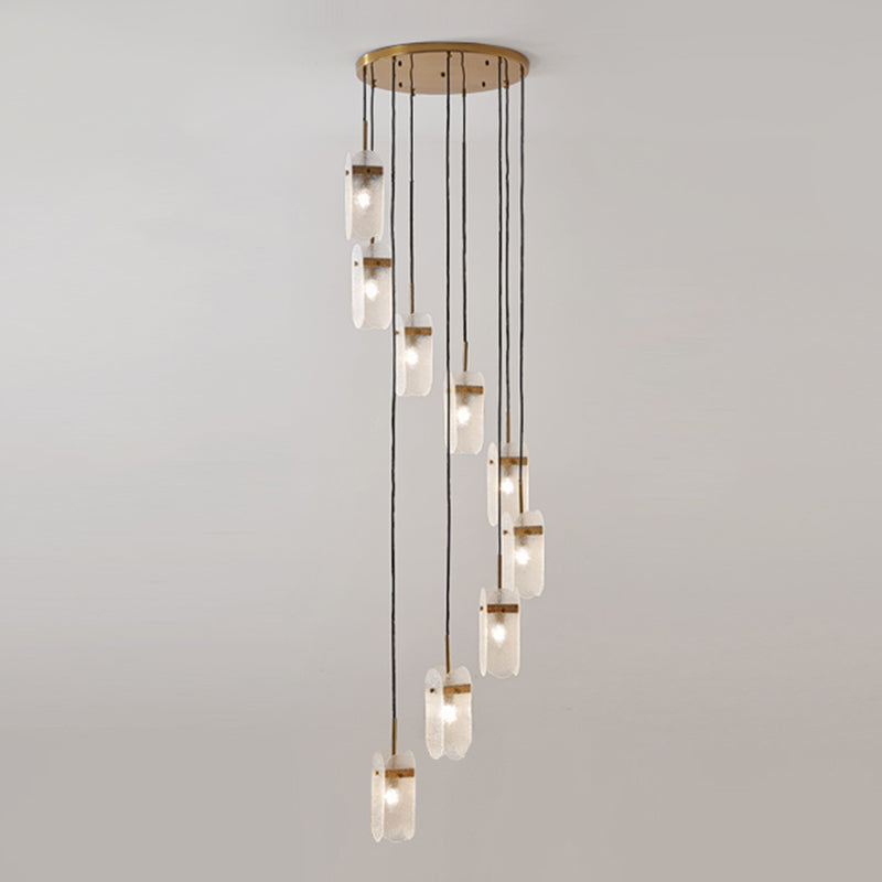 Minimalist Oval Panel Multi Light Pendant Glass Staircase Hanging Lighting Fixture