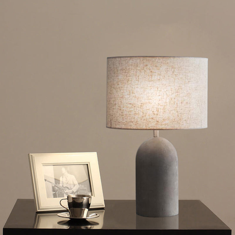 Drum Nightstand Lamp Modern Style Fabric 1��Bulb Bedside Table Light with Cement Base in Grey