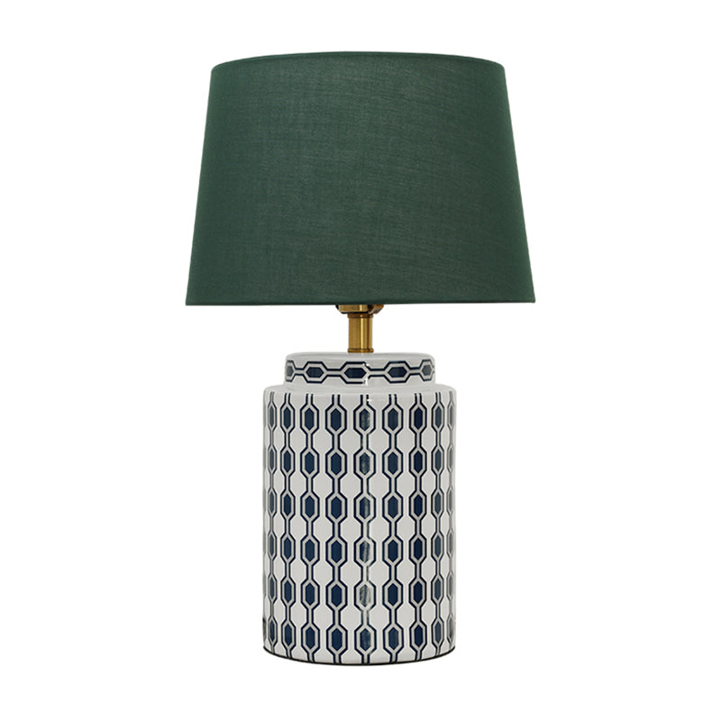 Zylindrische Nachttisch -Lampe gemusterte keramische Einzel -vereinfachte Tischlicht mit Empire -Schatten in Grün