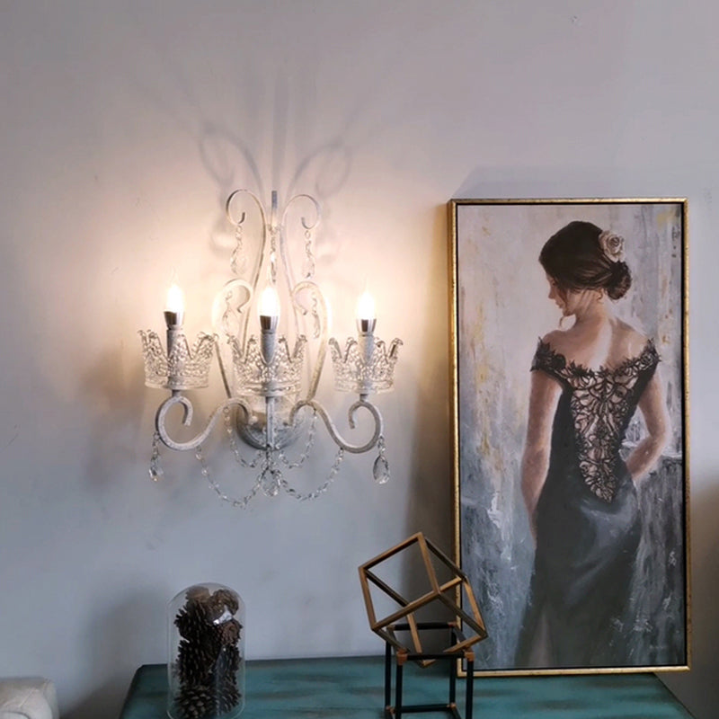 Kroon woonkamer wandmontage licht traditionele kristal witte wandlamp met gebogen arm