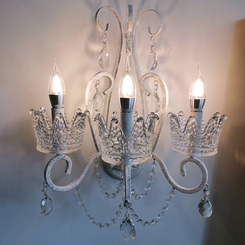Kroon woonkamer wandmontage licht traditionele kristal witte wandlamp met gebogen arm
