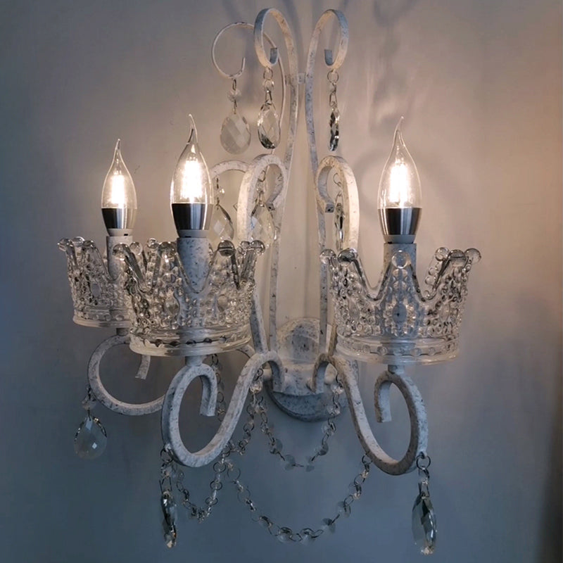 Kroon woonkamer wandmontage licht traditionele kristal witte wandlamp met gebogen arm