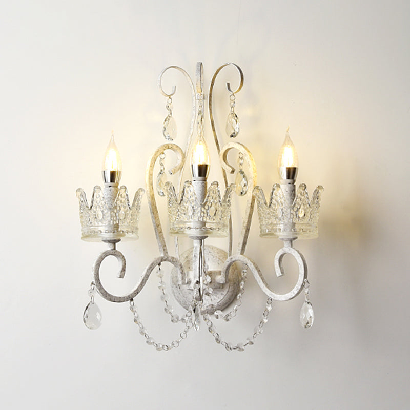 Kroon woonkamer wandmontage licht traditionele kristal witte wandlamp met gebogen arm