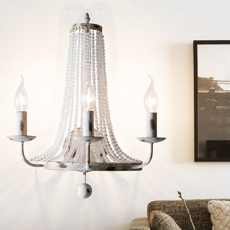 Crystal White Wall Mount Light Cascading Retro Wall Lighting with Metallic Candlestick