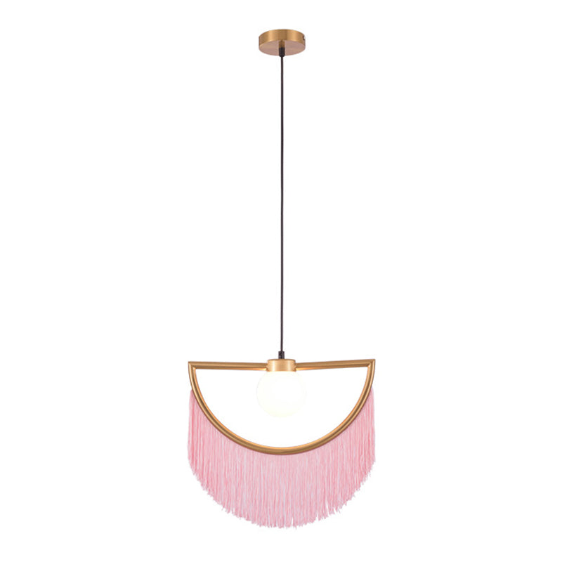 Minimalism Globe Suspension Light 1-Light Opal Glass Hanging Lamp with Decorative Fringe