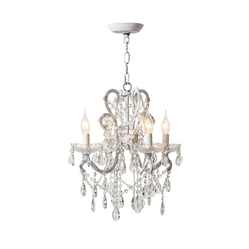 Candle Metal Chandelier Pendant Light Vintage Living Room Hanging Light with Crystal Bead Accent