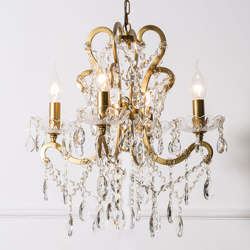 Candle Metal Chandelier Pendant Light Vintage Living Room Hanging Light with Crystal Bead Accent