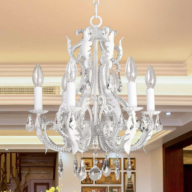Metallic Candelabra Chandelier Light Retro 6 Heads Living Room Pendant Light with Crystal Beaded Arm