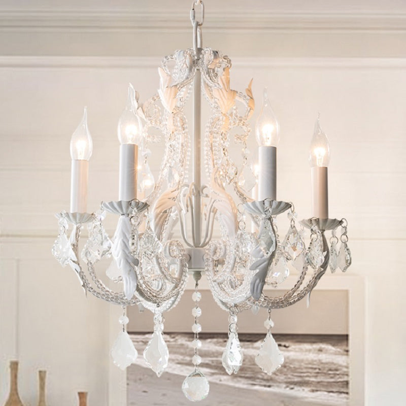 Metallic Candelabra Chandelier Light Retro 6 Heads Living Room Pendant Light with Crystal Beaded Arm