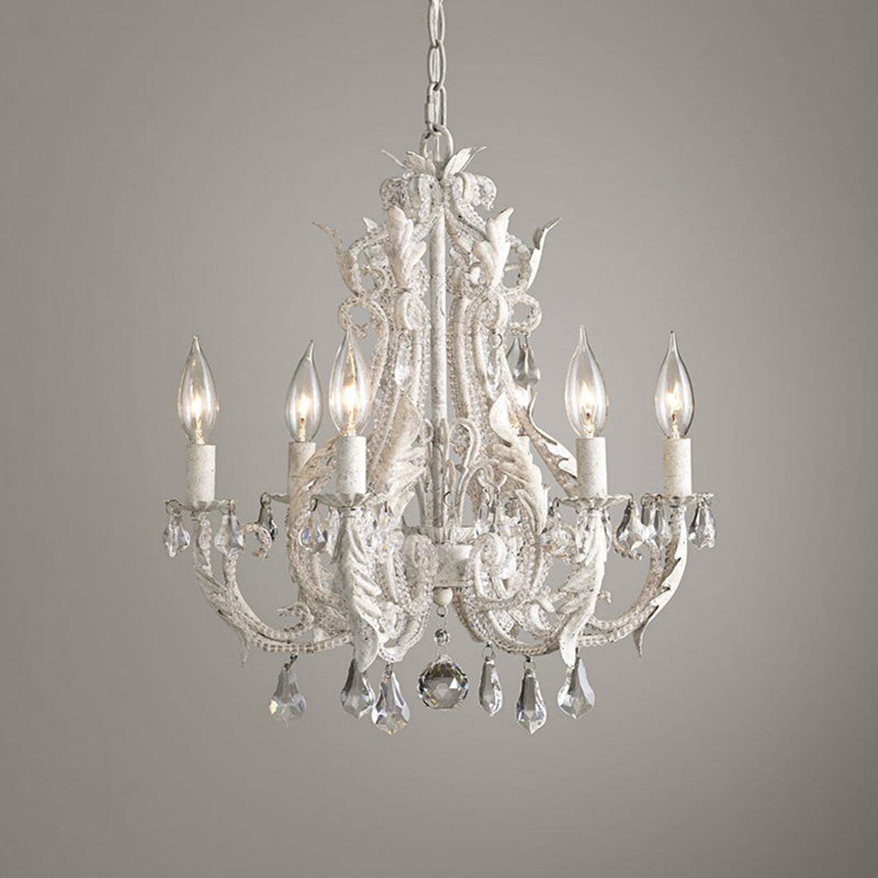 6 Bulbs Suspension Light Retro Style Candlestick Metallic Chandelier Light with Crystal Beaded Arm