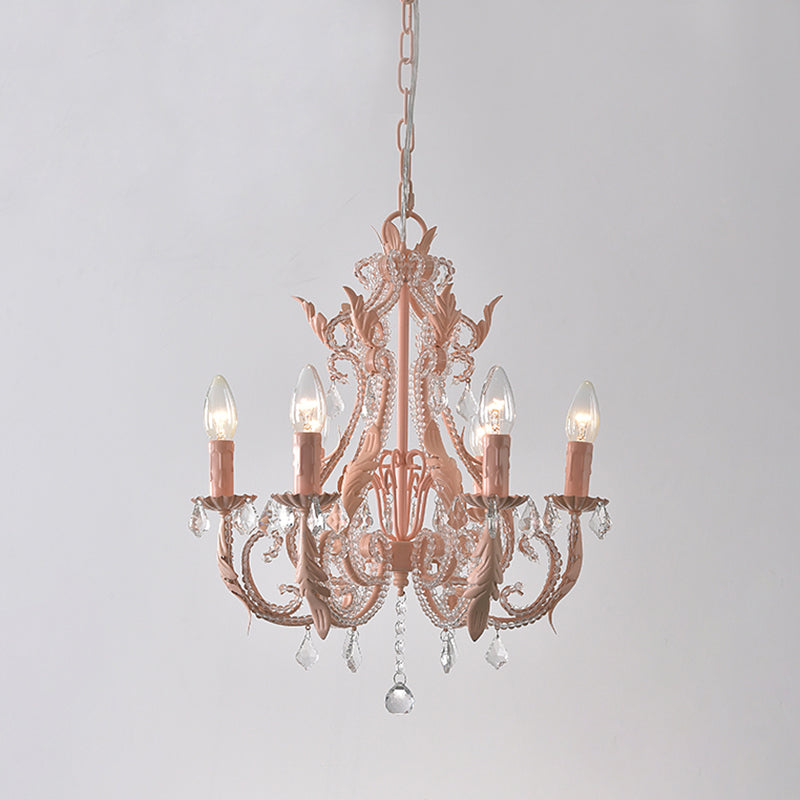 6 Bulbs Suspension Light Retro Style Candlestick Metallic Chandelier Light with Crystal Beaded Arm