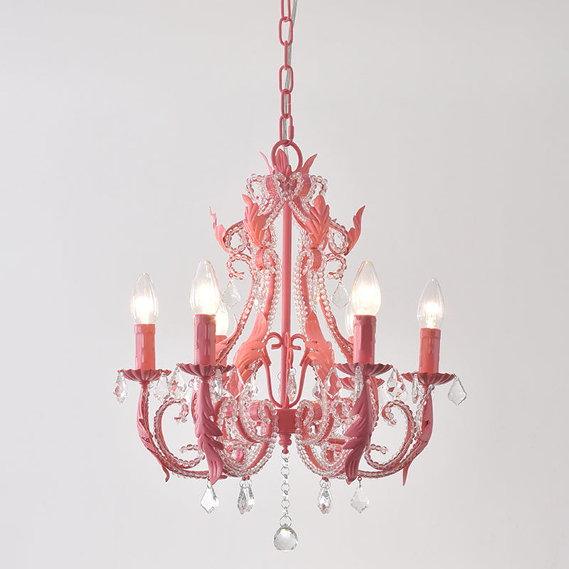 6 Bulbs Suspension Light Retro Style Candlestick Metallic Chandelier Light with Crystal Beaded Arm