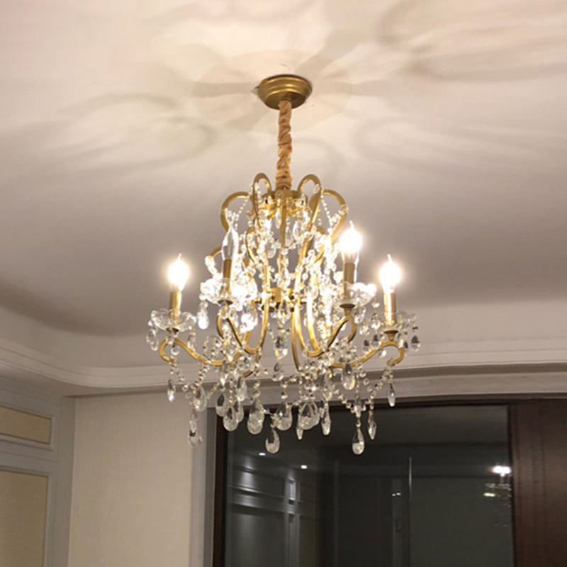 Traditional Crown Chandelier Lighting Crystal Pendant Light with Metallic Candlestick