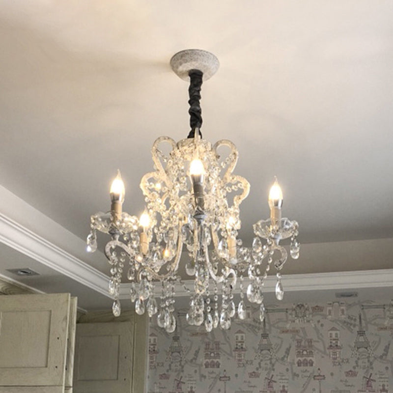 Traditional Crown Chandelier Lighting Crystal Pendant Light with Metallic Candlestick