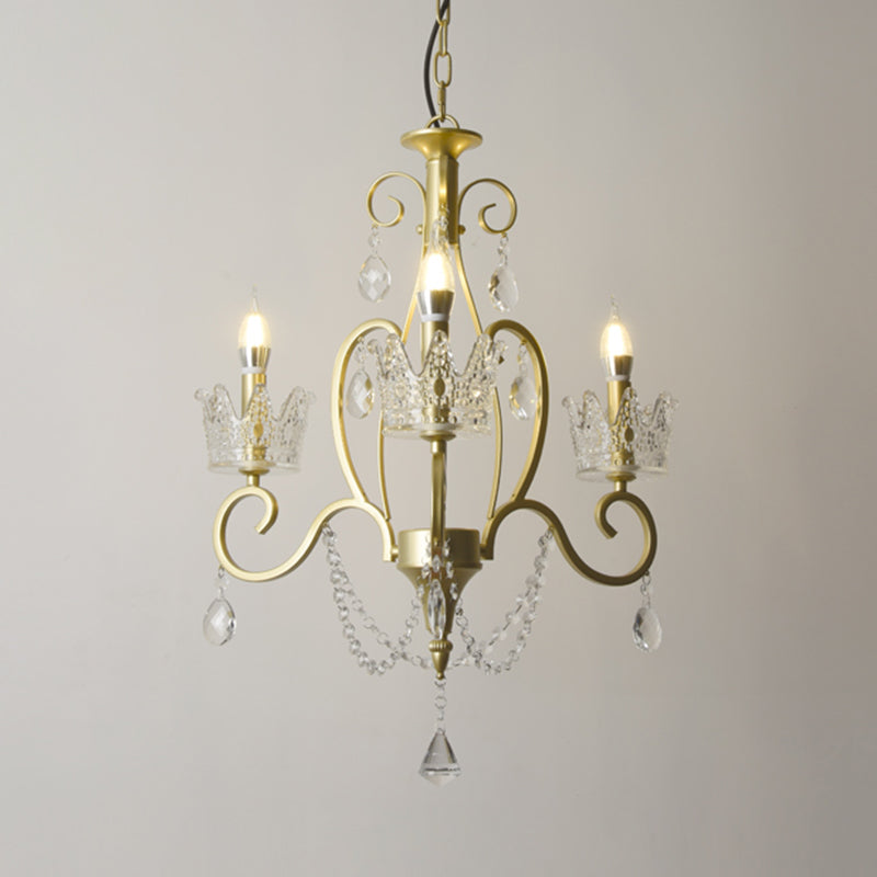 Candelabra Metal Ceiling Lighting Vintage Living Room Chandelier Light Fixture with Crystal Crown Decor