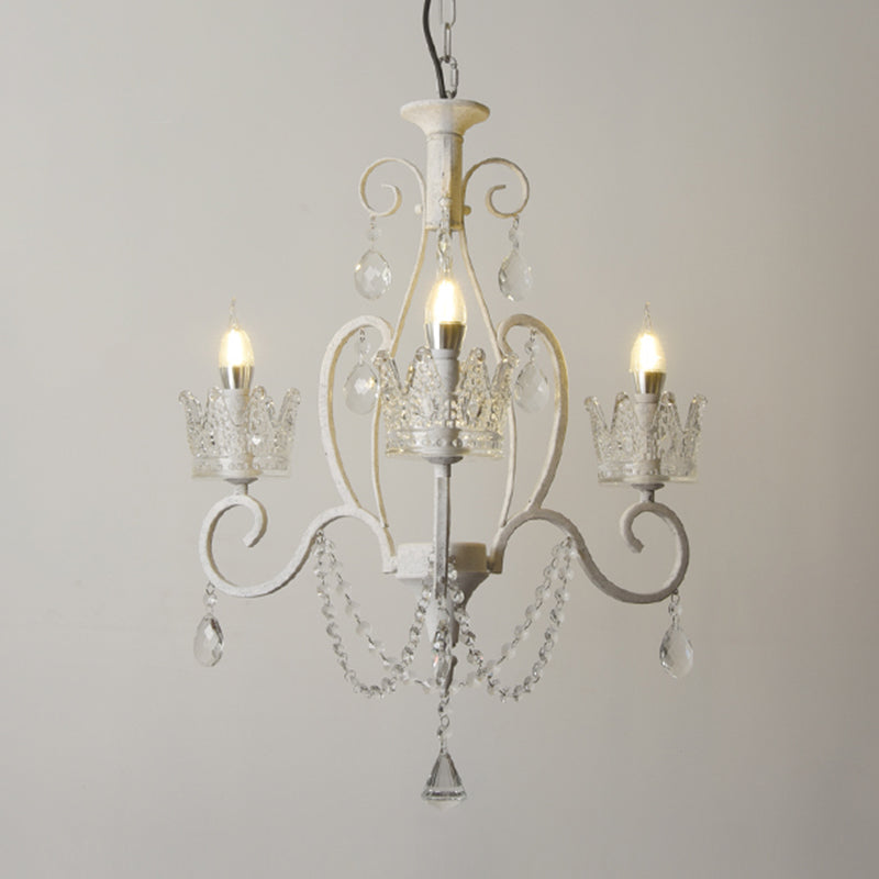 Candelabra Metal Ceiling Lighting Vintage Living Room Chandelier Light Fixture with Crystal Crown Decor