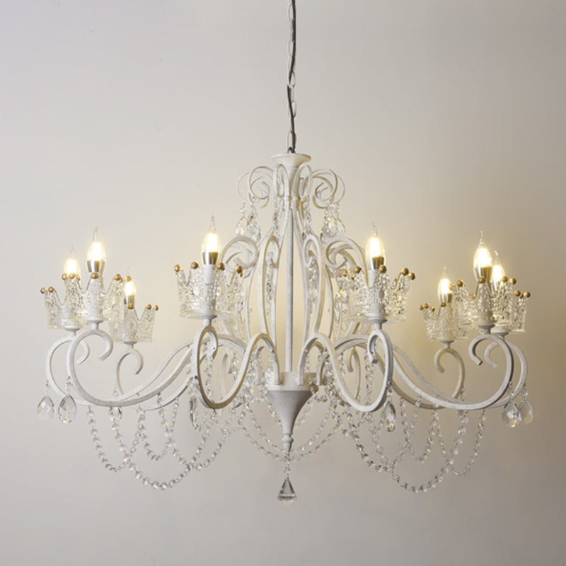 Candelabra Metal Ceiling Lighting Vintage Living Room Chandelier Light Fixture with Crystal Crown Decor